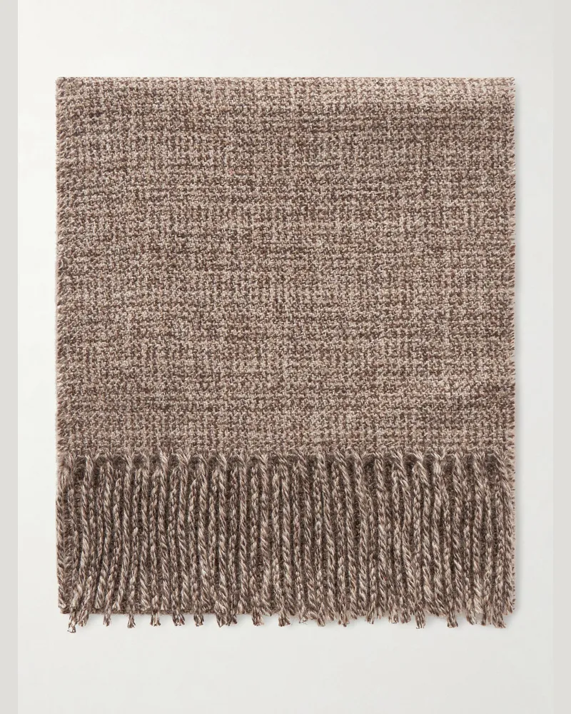 Loro Piana Fringed Cashmere-Tweed Scarf Brown