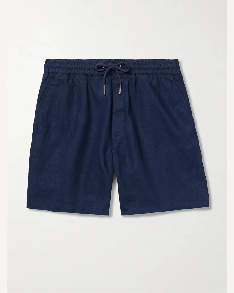 NN 07 Gregor 1454 Straight-Leg Linen Drawstring Shorts Blue