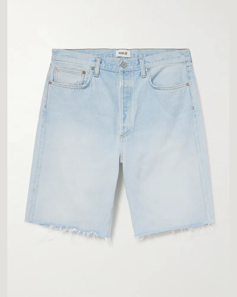 AGOLDE Anson Straight-Leg Frayed Denim Shorts Blue