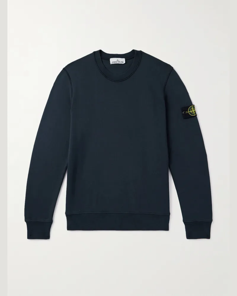 Stone Island Logo-Appliquèd Garment-Dyed Organic Cotton-Jersey Sweatshirt Blue