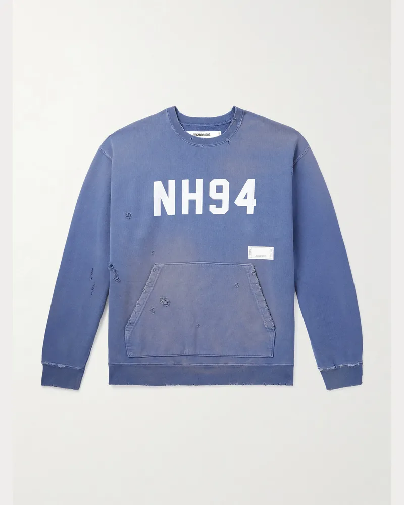 Neighborhood Savage Sweatshirt aus Baumwoll-Jersey mit Print in Distressed-Optik Blau