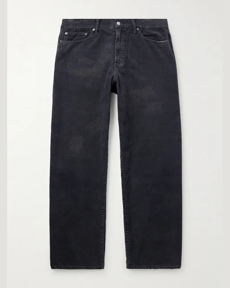 Neighborhood Savage weit geschnittene Hose aus Baumwollcord mit Distressed-Details Schwarz