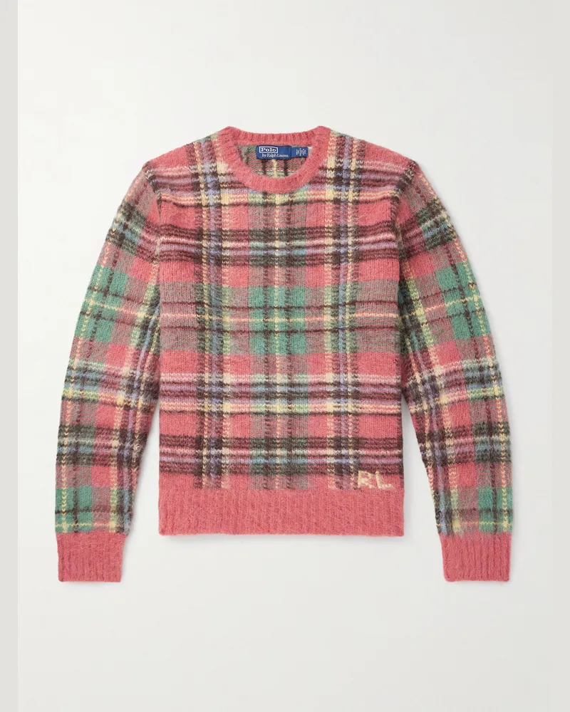 Ralph Lauren Logo-Embroidered Checked Brushed-Knit Sweater Red