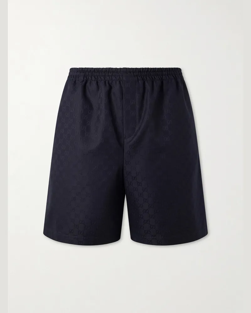 Gucci Straight-Leg Logo-Print Cotton-Faille Shorts Black