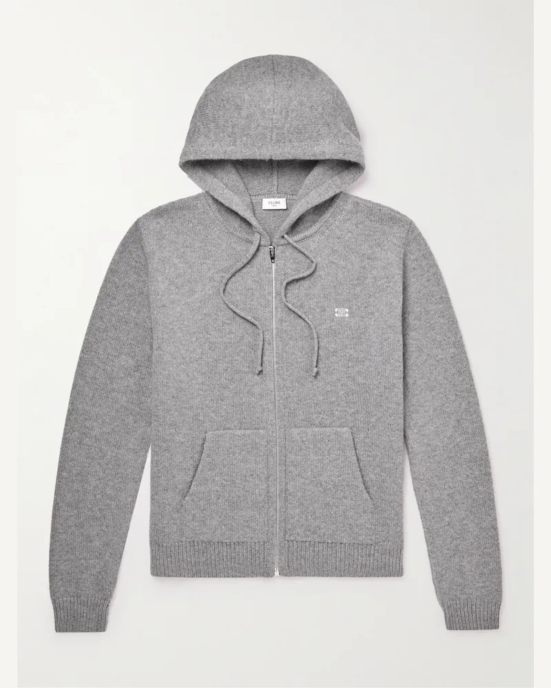 Celine Kapuzenpullover aus einer Woll-Kaschmirmischung mit Logostickerei Grau