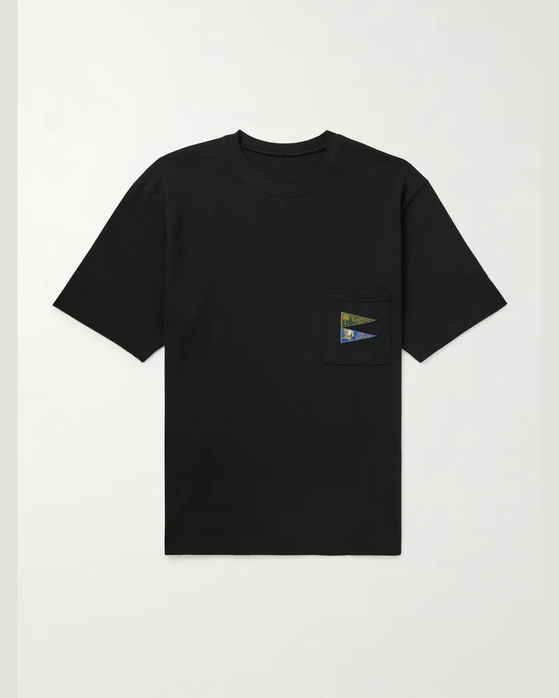 KAPITAL T-Shirt aus Baumwoll-Jersey mit Logoapplikation Schwarz