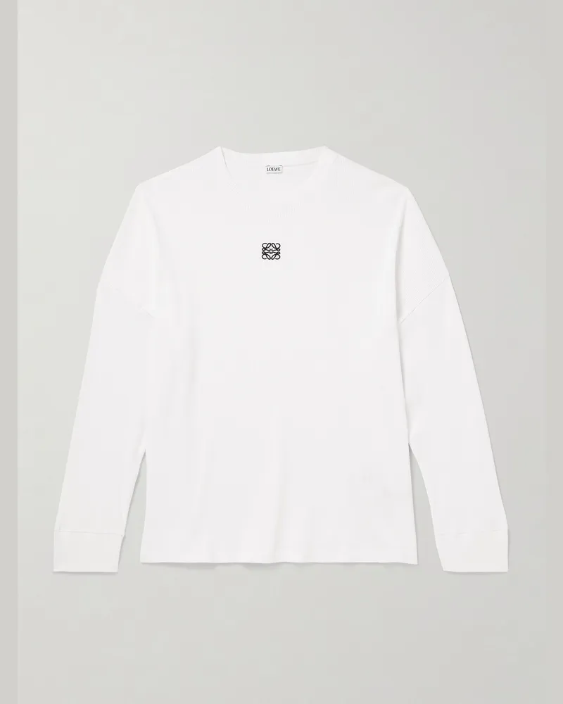 Loewe Oversized Logo-Embroidered Ribbed Cotton T-Shirt White