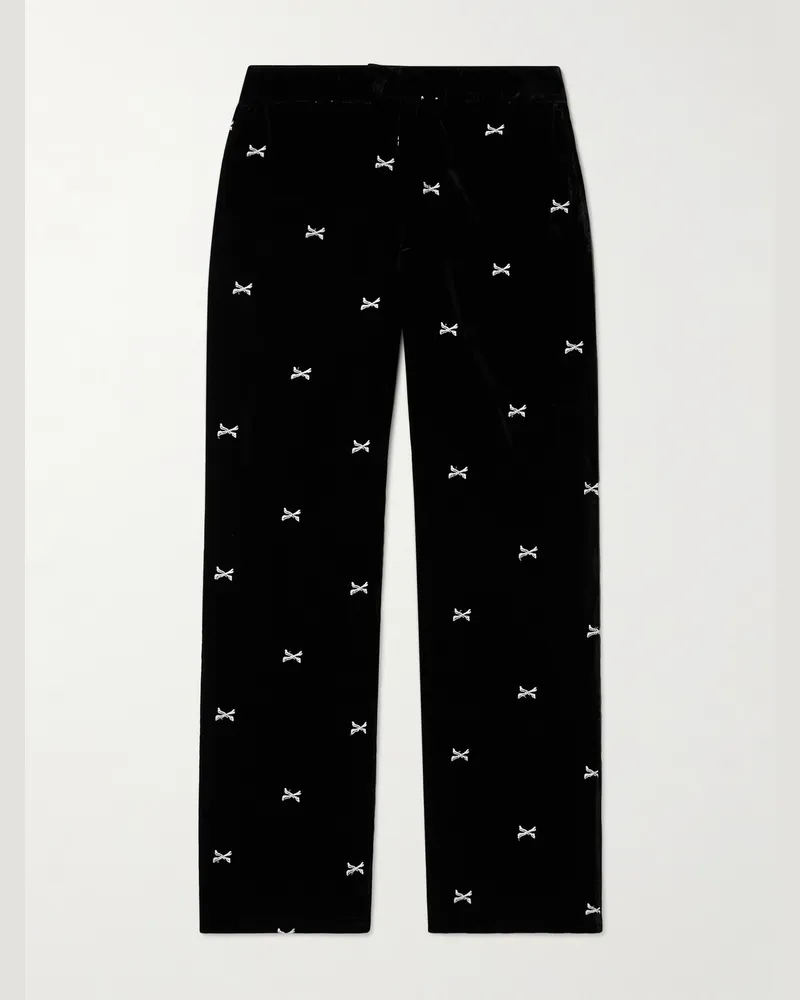 WTAPS Straight-Leg Embroidered Velour Trousers Black