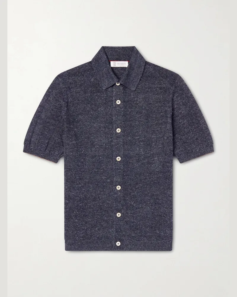 Brunello Cucinelli Linen and Cotton-Blend Polo Shirt Blue