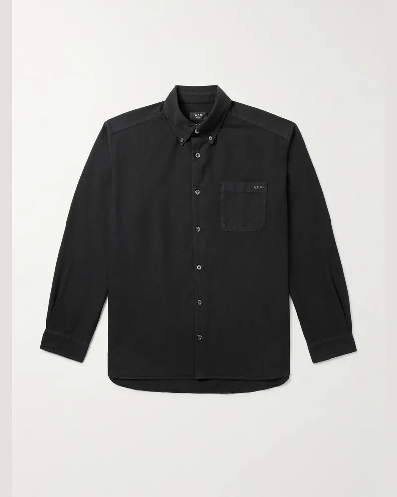 A.P.C. Mateo Hemd aus Biobaumwolle mit Button-Down-Kragen und Logostickerei Schwarz