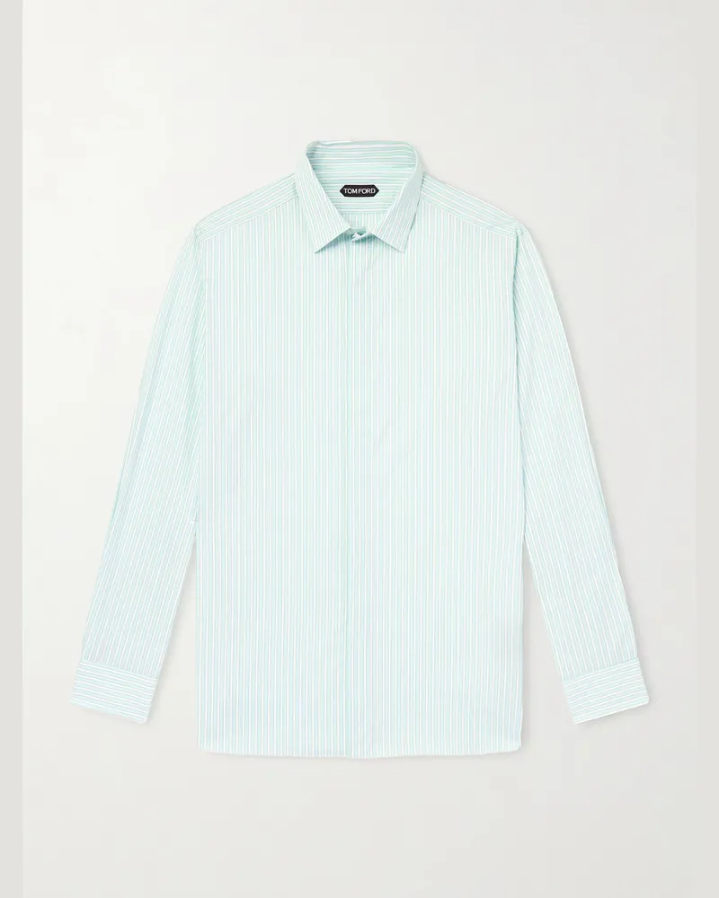 Tom Ford Hemd aus gestreifter Baumwollpopeline Blau