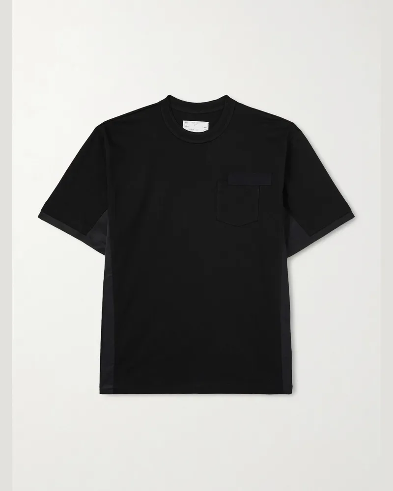 Sacai Appliquéd Shell-Trimmed Cotton-Jersey T-Shirt Black