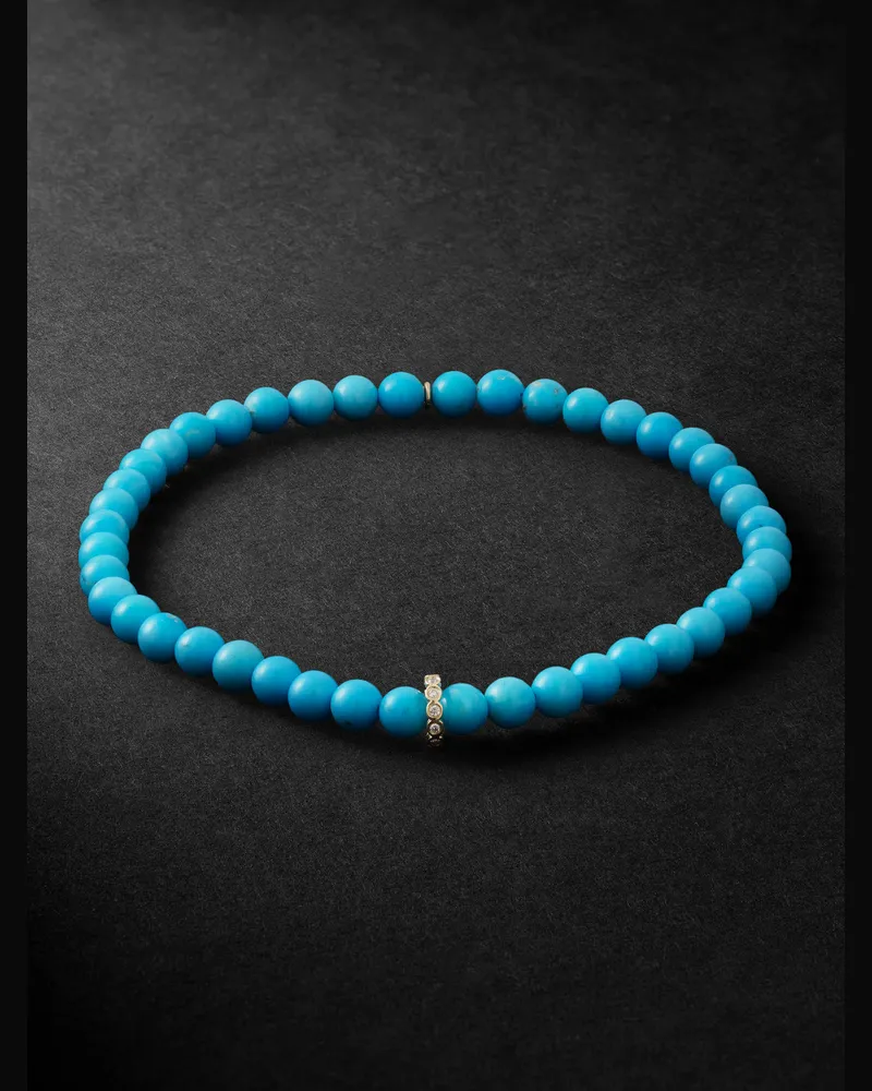 Sydney Evan 14-Karat Gold, Diamond and Turquoise Beaded Bracelet Blue