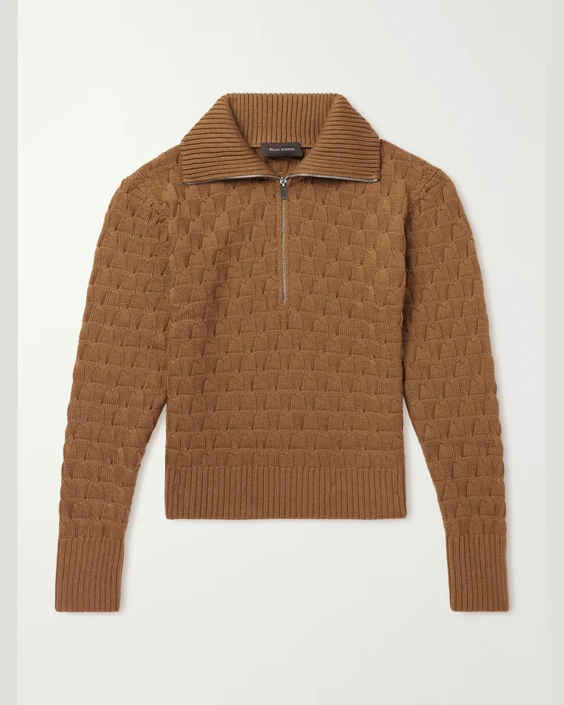 Wales Bonner Wool Half-Zip Sweater Brown