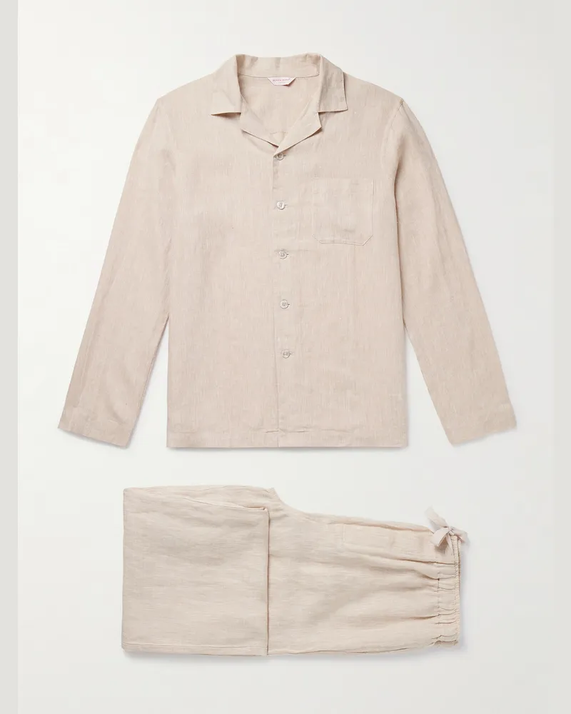 Derek Rose Sicily 1 Linen Pyjama Set Neutrals