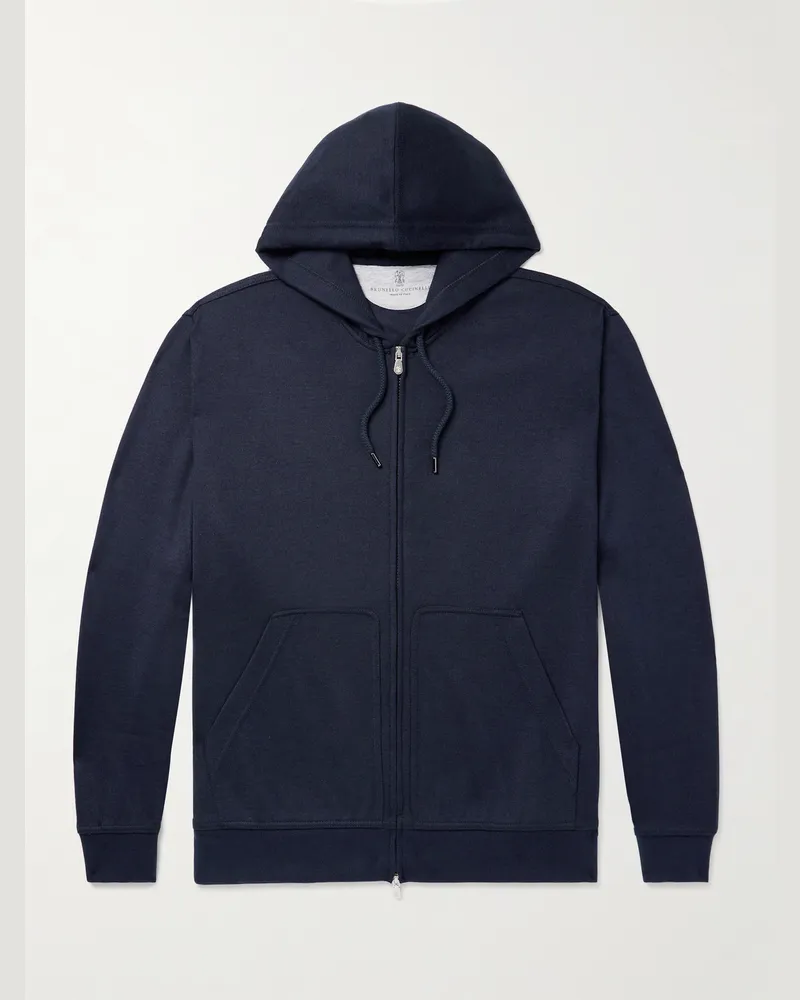 Brunello Cucinelli Kapuzenjacke aus einer Kaschmirmischung mit Reißverschluss Blau