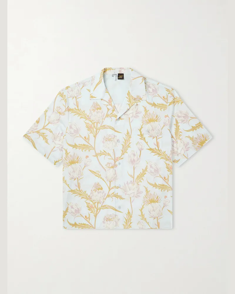Loewe Paula's Ibiza Anagram-Embroidered Camp-Collar Printed Cotton Shirt Blue