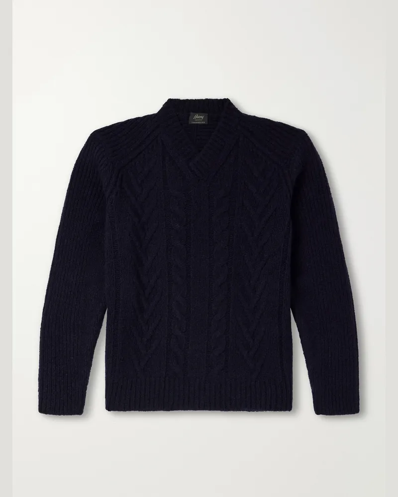 Brioni Cable-Knit Casmere and Silk-Blend Sweater Blue