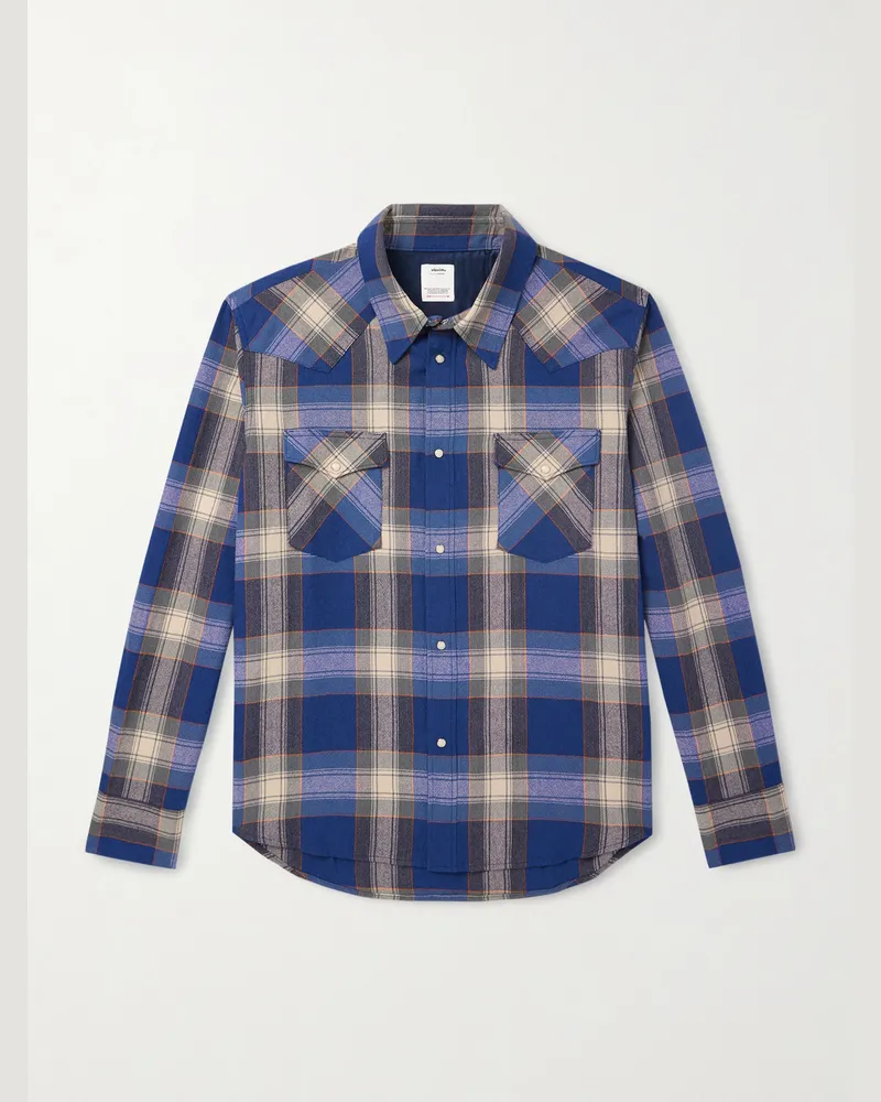 Visvim Four Corners Hemd aus einer Woll-Leinenmischung mit Karomuster Blau