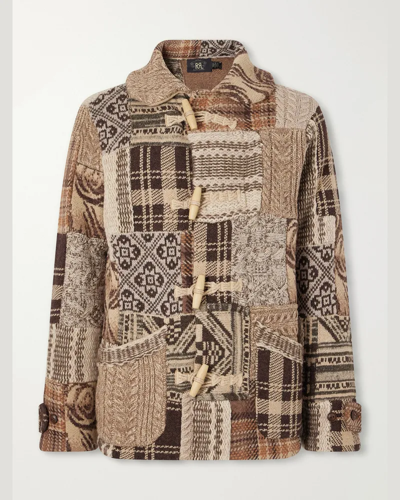 RRL Shawl-Collar Patchwork Wool-Blend Cardigan Brown