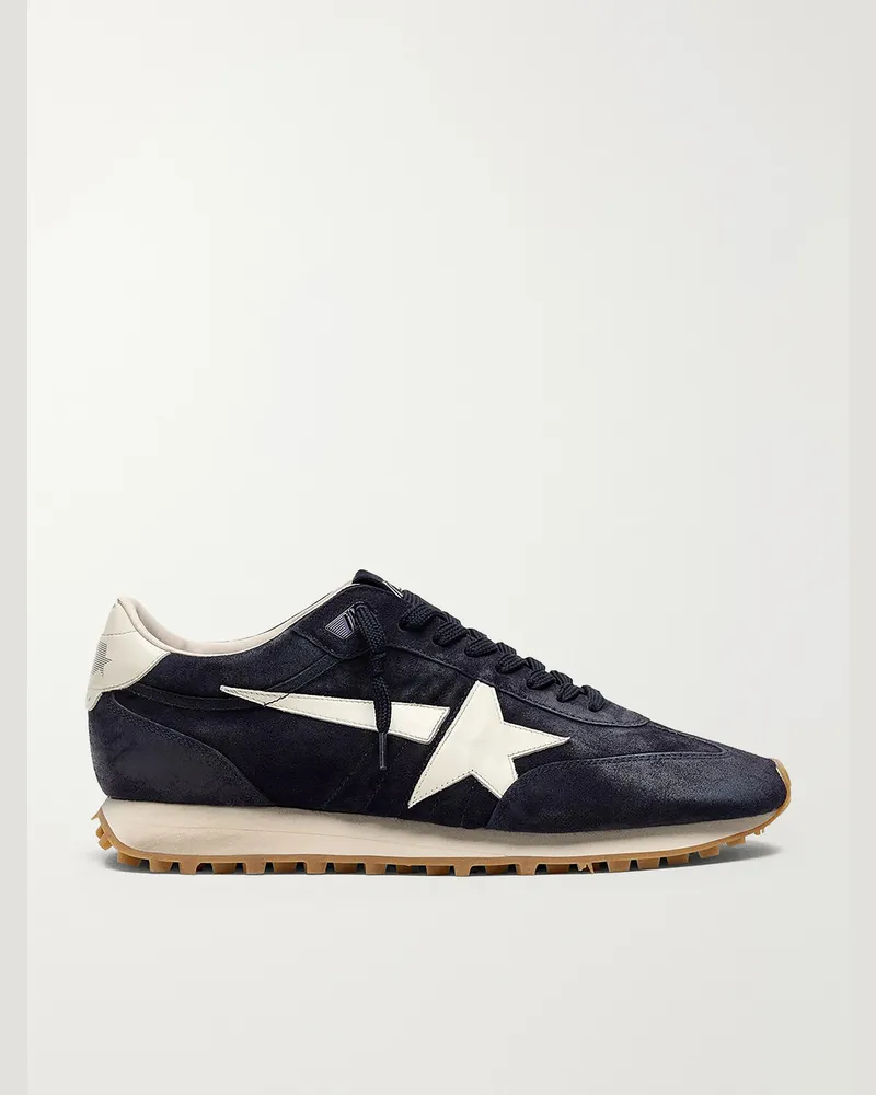 Golden Goose Marathon Suede and Leather Sneakers Blue