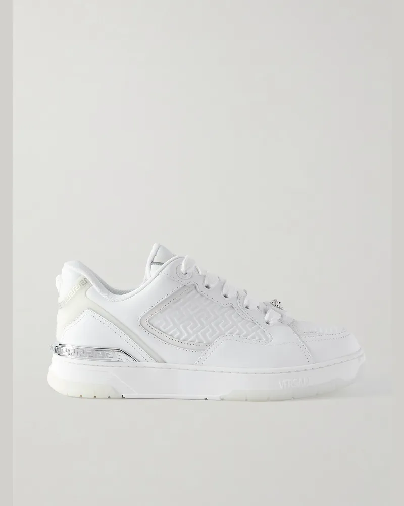 Versace Sneakers aus Leder mit Gummibesatz und Verzierungen Weiß