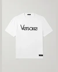 Versace T-Shirt aus Baumwoll-Jersey mit Logostickerei Weiß