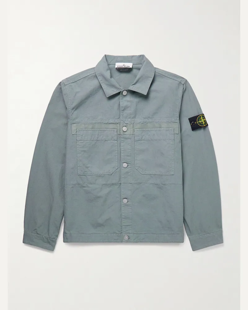 Stone Island Hemdjacke aus Baumwoll-Ripstop mit Webband und Logodetail Grau