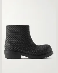 Bottega Veneta Fireman Stiefel aus Gummi mit Intrecciato-Muster Schwarz