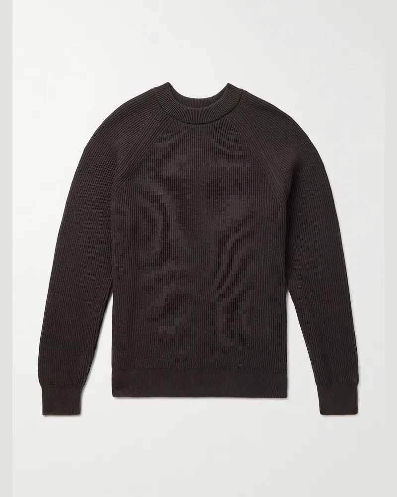 Sunspel Pullover aus Baumwolle in Rippstrick Braun