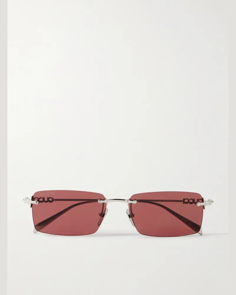 Gucci Rahmenlose Sonnenbrille mit rechteckigen Gläsern und silberfarbenen Details Silber