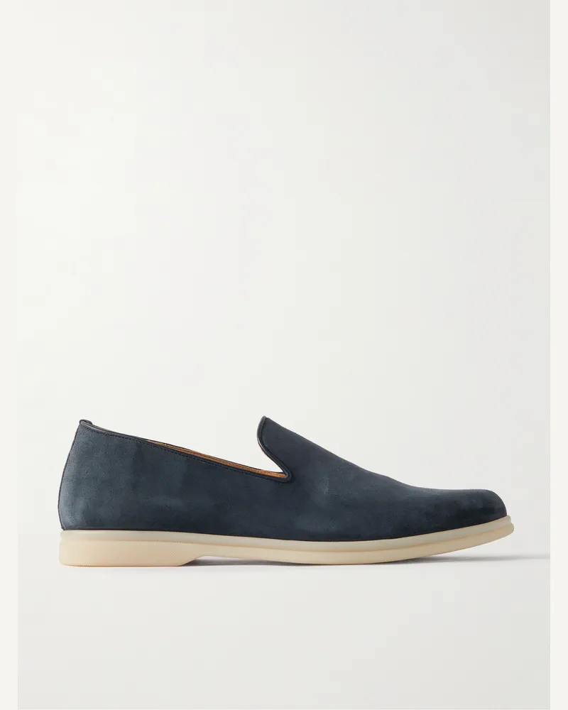 Rubinacci Mod Mare Loafers aus Veloursleder mit Lederbesatz Blau