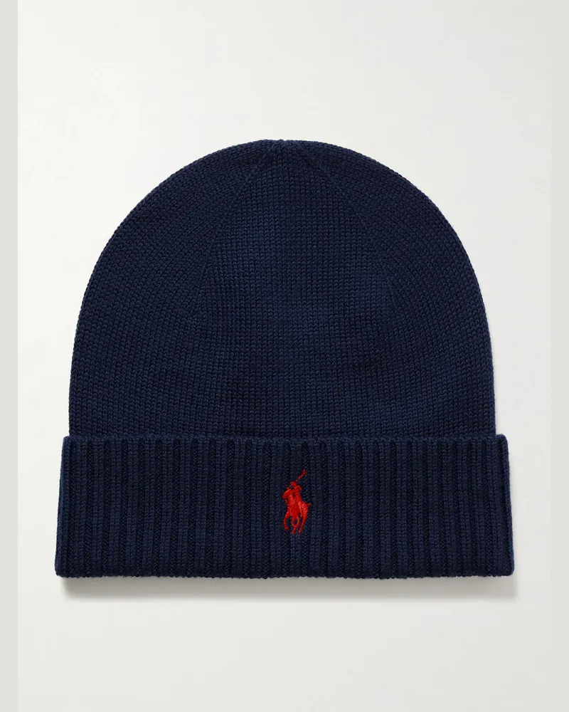 Ralph Lauren Logo-Embroidered Wool Beanie Blue