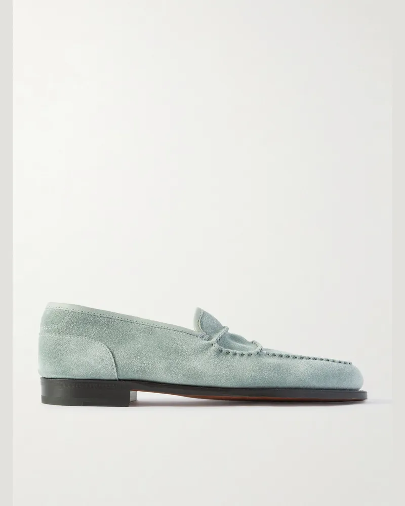 John Lobb Bath Loafers aus Veloursleder mit Lederbesatz Blau