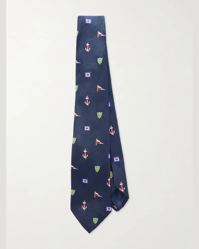 Ralph Lauren 8cm Embroidered Silk Tie Blue