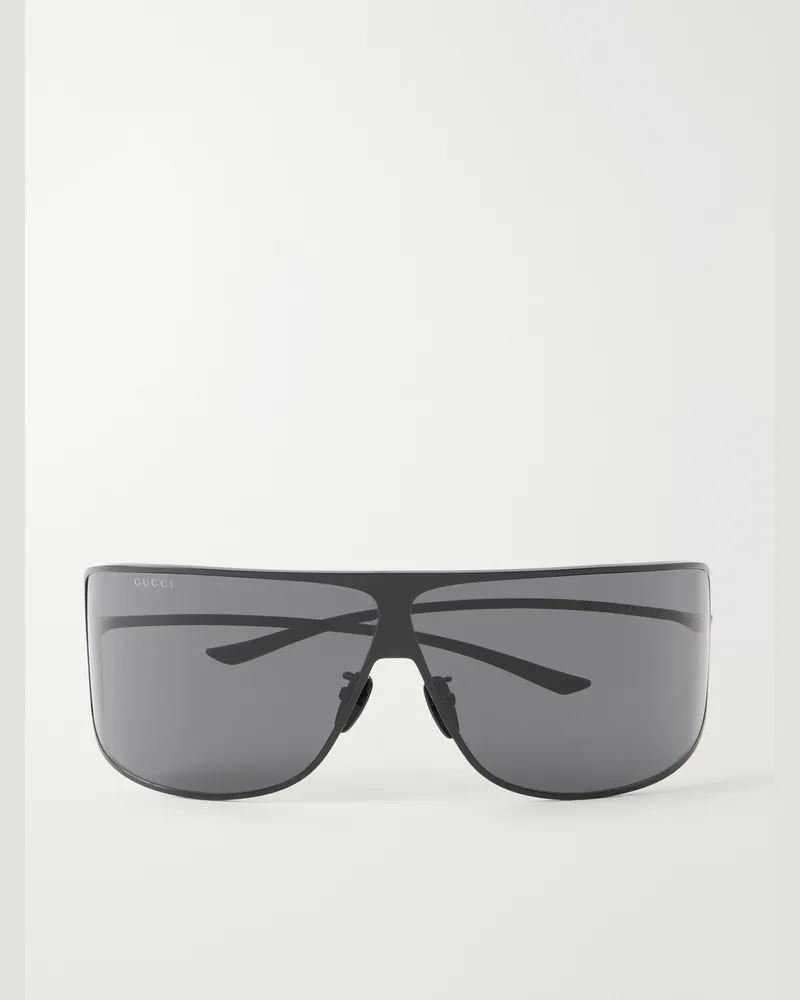 Gucci Shield-Style Metal Sunglasses Black