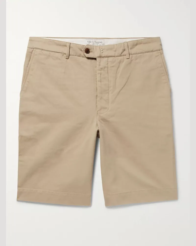 Officine Generale Fisherman Cotton-Twill Shorts Neutrals