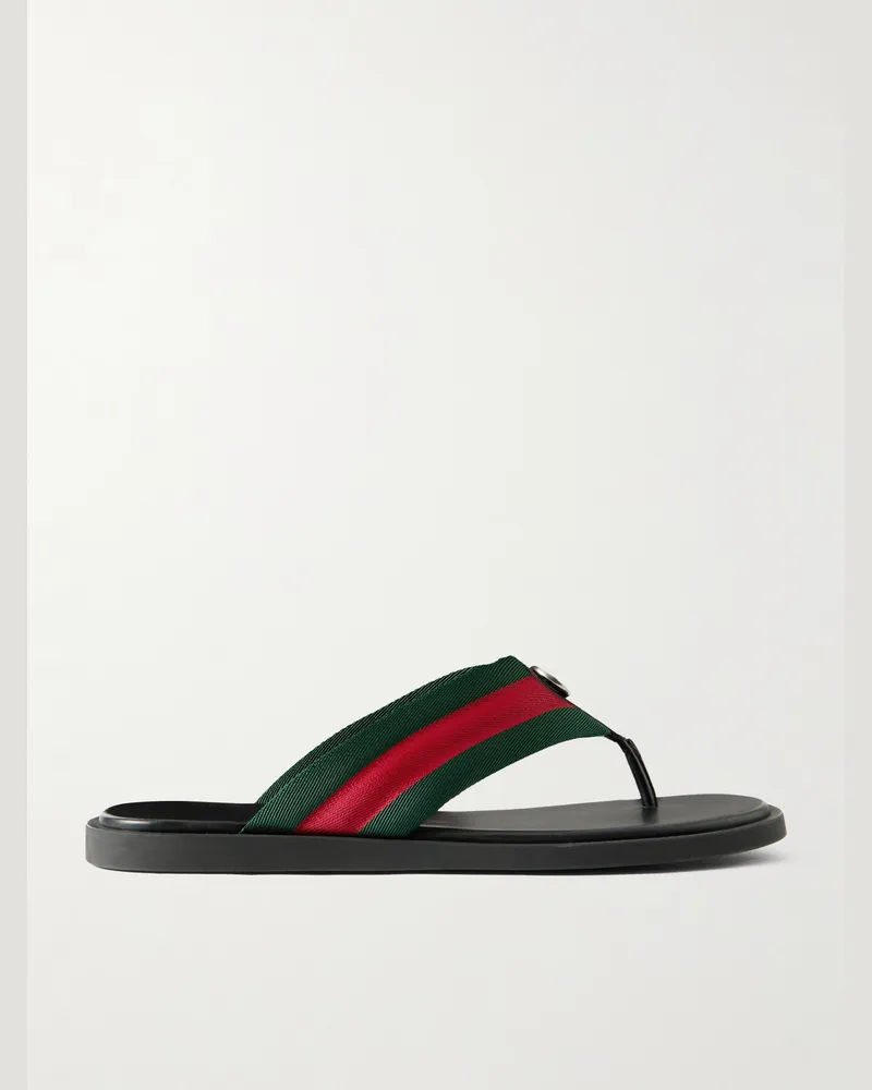 Gucci Logo-Embellished Leather-Trimmed Sandals Black