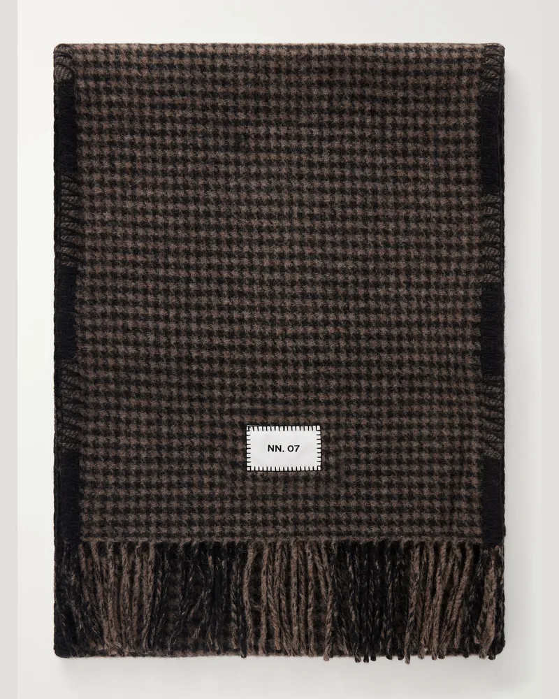 NN 07 Fringed Checked Wool-Blend Scarf Brown