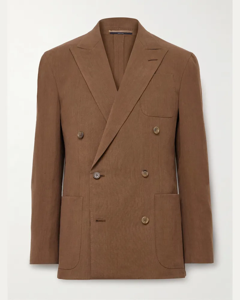 Dunhill Cavendish Double-Breasted Linen Suit Jacket Brown