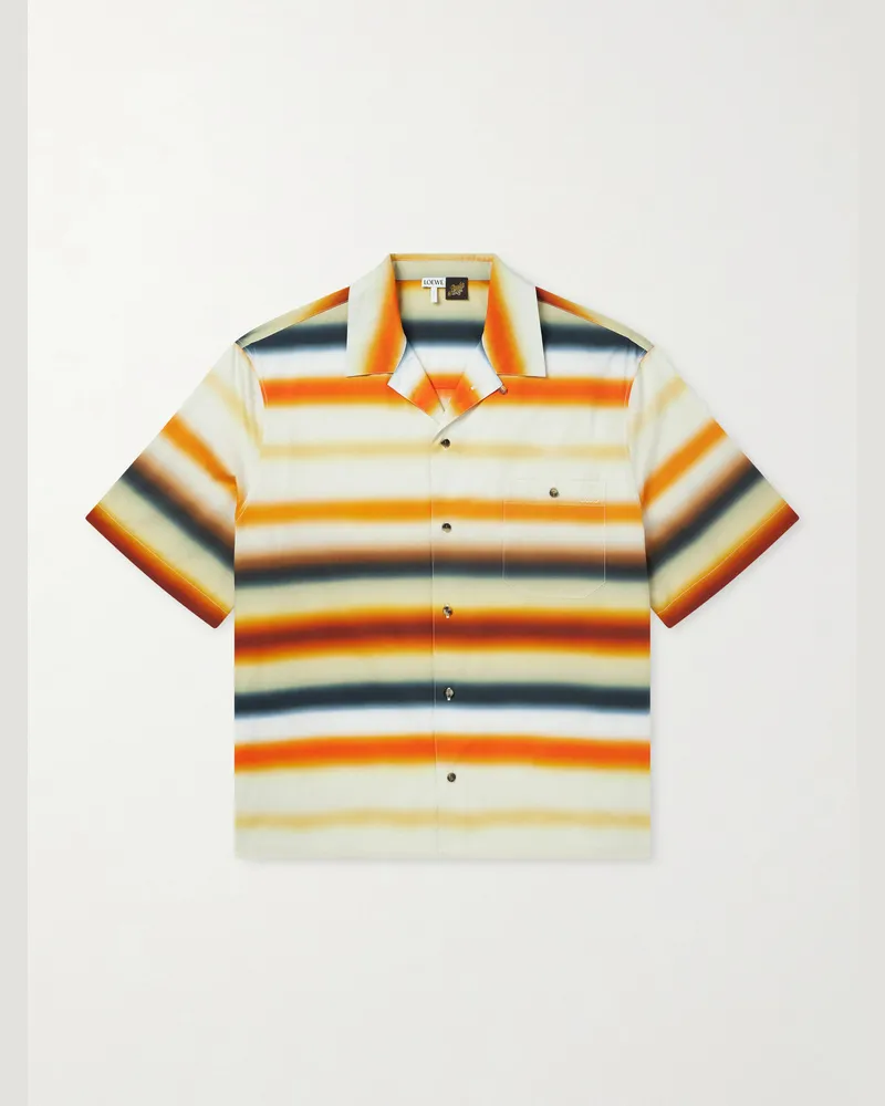 Loewe Paula's Ibiza Convertible-Collar Logo-Embroidered Striped Cotton-Poplin Shirt Multi