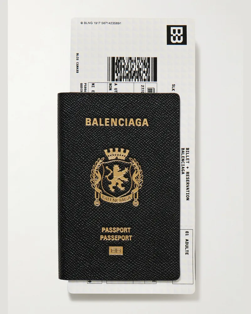 Balenciaga Passport Logo-Debossed Leather Bifold Wallet Black