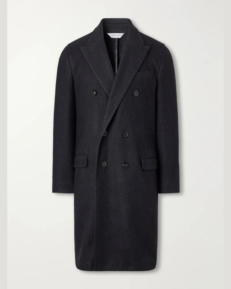 Boglioli Double-Breasted Wool-Blend Twill Coat Blue