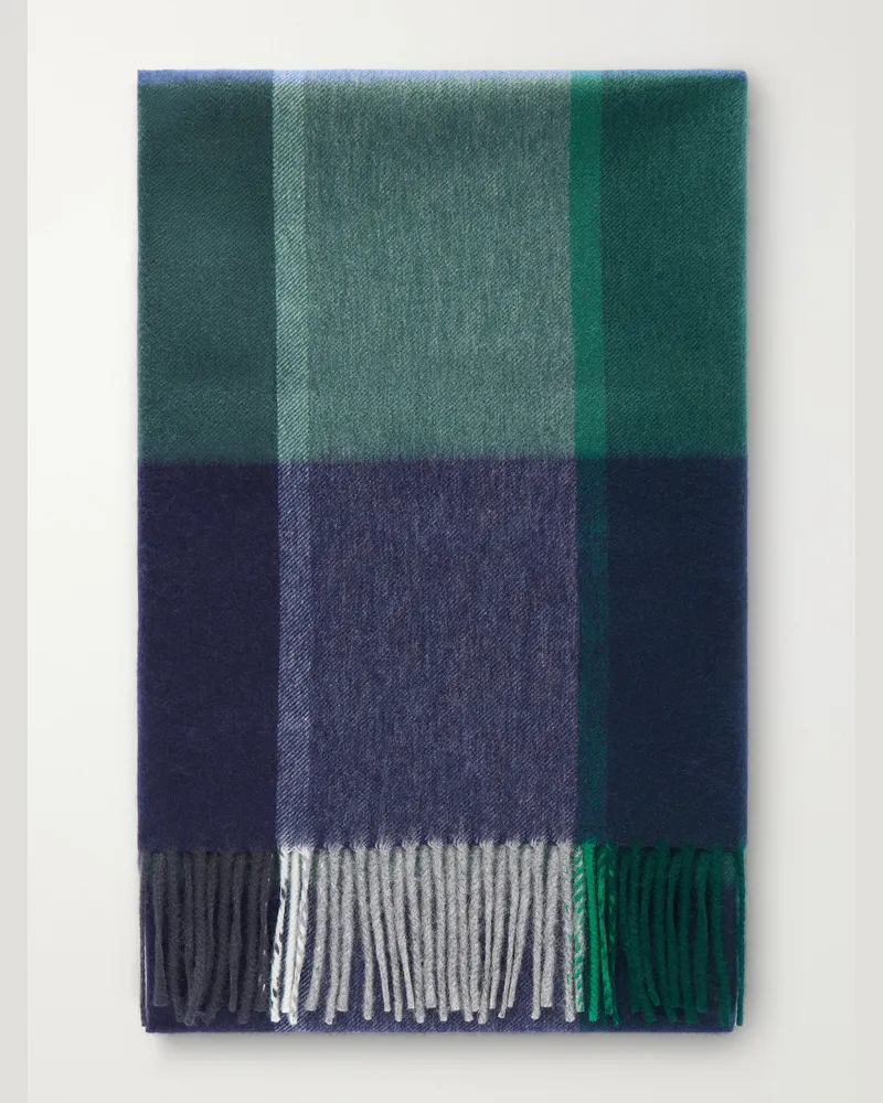 Begg & Co Arran Edgar Fringed Checked Cashmere Scarf Blue