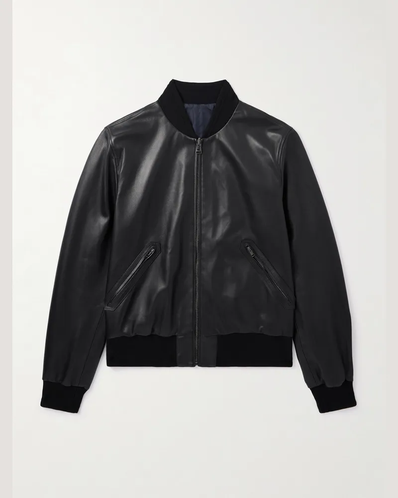 Canali Reversible Leather and Shell Bomber Jacket Black