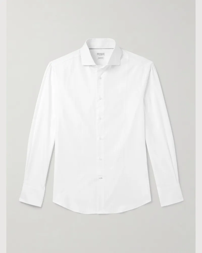 Brunello Cucinelli Schmal geschnittenes Hemd aus Baumwoll-Oxford Weiß