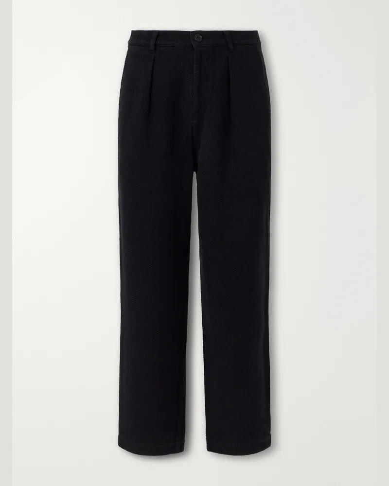 Blue Blue Japan Wide-Leg Pleated Cotton-Sashiko Trousers Black