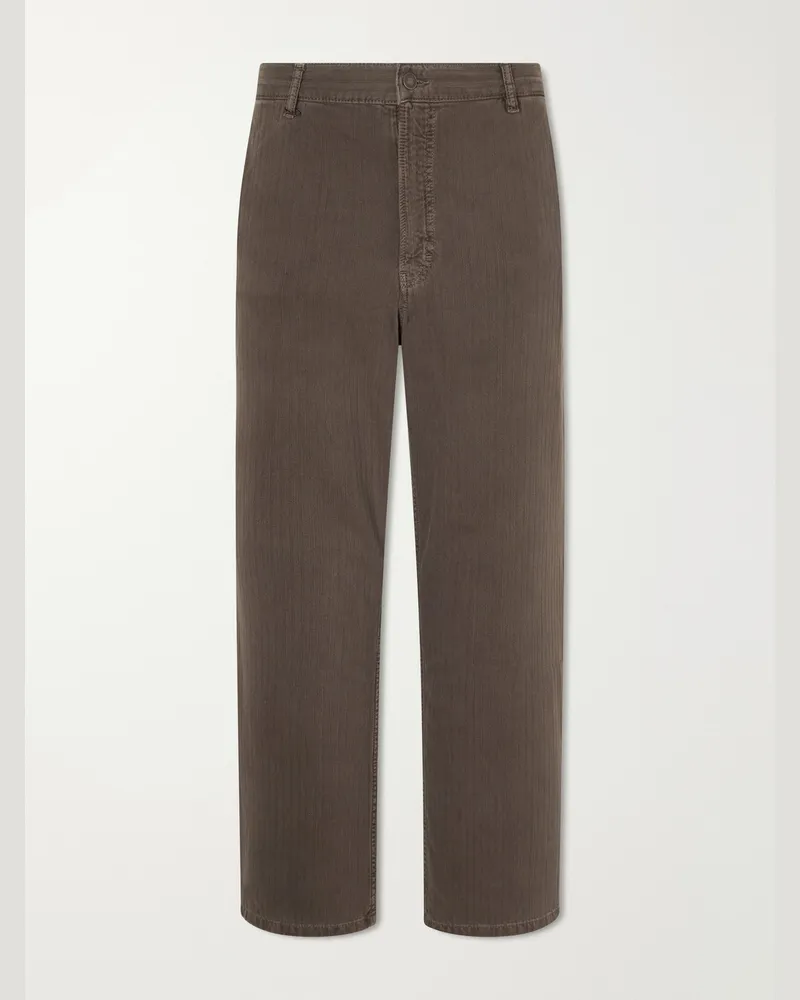 JEANERICA Genua Wide-Leg Herringbone Cotton-Blend Trousers Brown