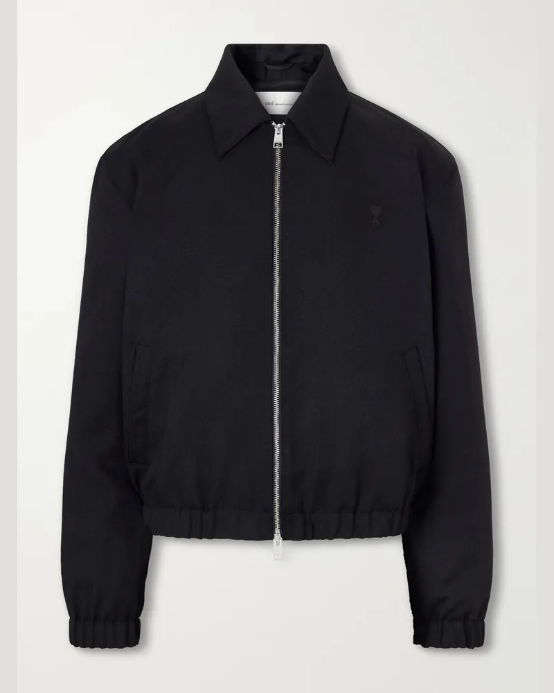 AMI Paris Ami De Coeur Logo-Embroidered Virgin Wool-Gabardine Jacket Black