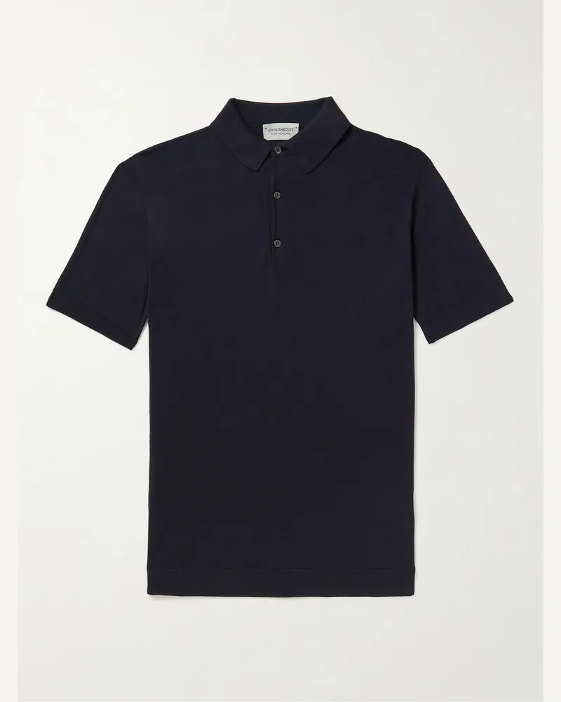 John Smedley Adrian Slim-Fit Sea Island Cotton Polo Shirt Blue